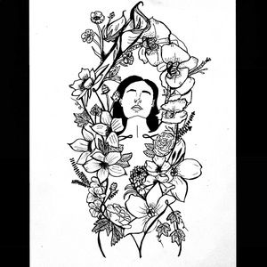 Abstract Art Piece Drawing of Woman and Flowers